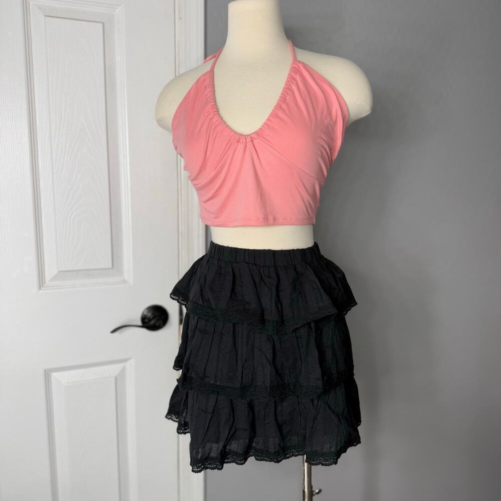 Girls Pink Halter Neck Crop Top, M